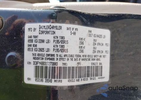 2001 Chrysler Pt Cruiser from USA, damaged, VIN 3C8FY4BB31T273803